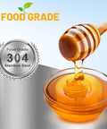 Pro Grade Stainless Steel Honey Strainer With Dual Sieves For Beekeeping And Honey Extraction Food Grade 304 Filter Mesh logo with honey dipper.