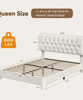 Queen Size Bed Frame With Plush Velvet Upholstered Headboard And Elegant Button Tufting Featuring Heavy Duty Wooden Slats For Zero Hassle Sleep No Box Spring Needed Straight Up Cozy Beige dimensions and details
