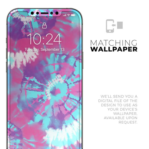 Full Body IPhone Skin Decal Wrap Kit With Spiral Tie Dye Pattern V5 Soft Touch Finish Bubble Free Air Release Adhesive For Snug Protection Without Bulk showing matching wallpaper