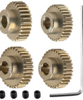 Dope 48DP 5mm Pinion Gear Set for 1 by 10 RC Cars, 7075 aluminum, 29T 30T 31T 32T, four pack, includes L hex key and screws