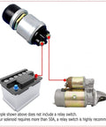Diagram showing Beefed Up 50A 12V Waterproof Push Button Switch For Car And Boat SPST Momentary linked to battery and starter motor.
