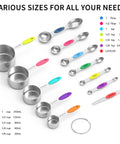 Magnetic Stainless Steel Measuring Cups And Spoons Set 12 Piece Kitchen Tool Bundle With 5 Cups And 6 Double Sided Spoons And Leveler.