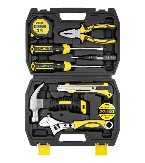 Compact 10 Piece Small Tool Kit Set With Portable Plastic Storage Case For Home Repairs And DIY Projects Like Furniture Assembly