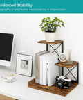 Compact Desk Shelf Organizer Three Tier Storage Riser For Small Desks Rustic Brown Black Finish with books and decor items