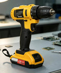Cordless Power Tool Featuring Quick Change Chuck And Ergonomic Grip For No Sweat Cabinet Assembly And Ceiling Projects Slick Two Mode Operation Delivers Knockout Performance Without Wire Tangles Or Setup Drama Perfect For Homebody Hustlers And Weekend on workstation with circuit boards