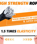 High strength rope with high quality PP cord and latex core, 1.5 times elasticity, part of Heavy Duty Bungee Cords With Hooks Eight Pack