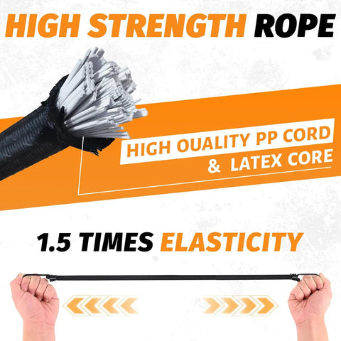 High strength rope with high quality PP cord and latex core, 1.5 times elasticity, part of Heavy Duty Bungee Cords With Hooks Eight Pack