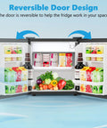 Slick 1.6 Cubic Foot Compact Mini Fridge With Freezer And Small Upright Kitchen Unit For Bedroom Dorm Or Office featuring reversible door design and organized interior.