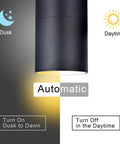 Dusk To Dawn Outdoor Wall Light With Up And Down Lighting, LED A19 Bulbs Included showing automatic dusk to dawn feature.