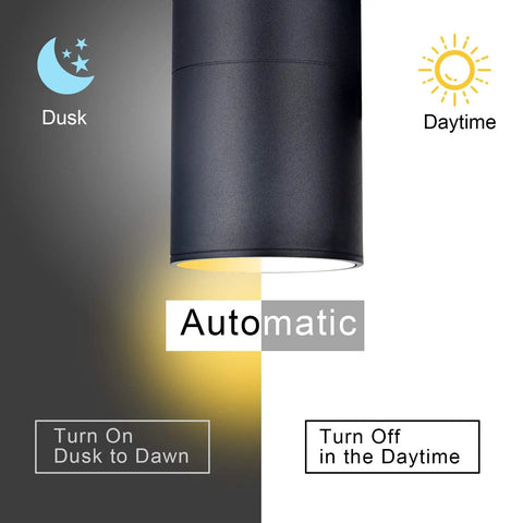Dusk To Dawn Outdoor Wall Light With Up And Down Lighting, LED A19 Bulbs Included showing automatic dusk to dawn feature.