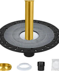Rock Solid Freestanding Bathtub Drain Rough In Mounting Kit Stainless Steel with gold center and black base for standalone tubs.