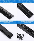 Sixteen Piece 8 Inch Piano Hinges Straight Up Heavy Duty Continuous Hardware In Rust Resistant Iron With Hella Durable Matte Black Coating For Cabinets And Doors showing smooth matte black finish and included screws.