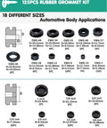 Rubber Grommet Kit 125 Pieces In Eighteen Sizes For Wiring And Automotive Firewall Protection with size details, top view