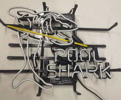 Hand Crafted Glass Tube Neon Sign For Beer Bar, 17 Inch Wide By 13 Inch High, Retro Neon Lights With Bold Glass Tubes, Pool Shark Design
