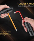 Hands holding torque handle from 27 Piece Allen Key Set With Extra Long Ball And Star End Hex Keys T Handle Color Coded Wrenches