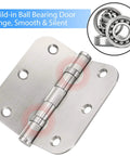 Stainless steel door hinge with ball bearings, front view, 3.5x3.5 in, heavy-duty, 5/8 in radius corners, silver, 3-pack