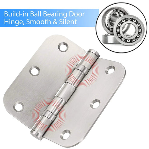 Stainless steel door hinge with ball bearings, front view, 3.5x3.5 in, heavy-duty, 5/8 in radius corners, silver, 3-pack