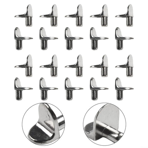 Heavy Duty L Shaped Shelf Support Pegs 20 Pack 5mm Zinc Alloy Cabinet Bracket Pins in Silver for Bookshelves Displays Closets Cupboards