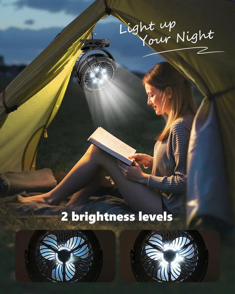 Rechargeable Clip On Mist Fan With Bright Led Light And Smooth Swivel For Golf Carts Strollers Rv Trips And Camping lights a tent.
