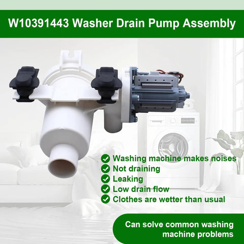 Washer Drain Pump Replacement Kit For Whirlpool Maytag Amana Washers W10391443 Replaces 3020184 AP6020786 PS11754106 EAP11754106 No Fuss Plug And Play Install Fits Models WFW70HEBW0 WFW80HEBC1 WFW80HEBW0 WFW8640BC0 WFW8640BC1 WFW8640BW0