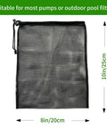 Two Pack 8 By 10 Inch Pond Pump Filter Bags Black Mesh Media Bags For Outdoor Water Ponds And Filters Keeps Debris Out And Prevents Clogs Easy Install Protective Pump Barrier For Garden Pond And Swimming Pool Systems, showing dimensions.