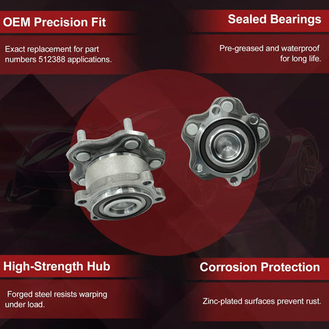 512388 Two Piece Rear Wheel Bearing And Hub Assembly Kit For Nissan Altima Maxima Murano Pathfinder Infiniti JX35 QX60 RVR