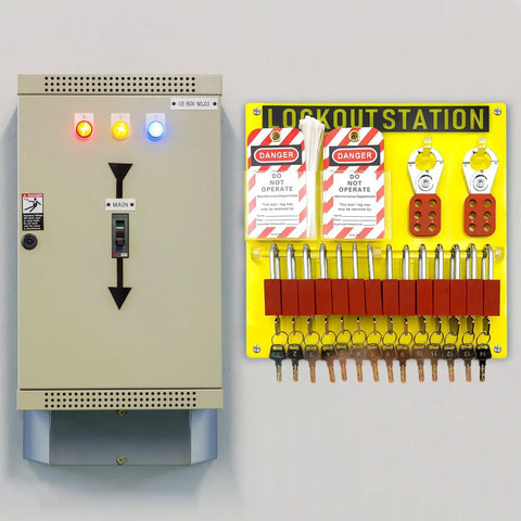 Lockout Tagout Station Kit With 14 Numbered Locks And Keys, 30 Tags, 30 Nylon Cable Ties, Heavy Duty Acrylic Board, Yellow Station
