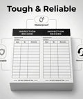 500 Count Black 6x3 Inch Self Adhesive Inspection Stickers For Equipment Maintenance And Warehouse Safety on a stack
