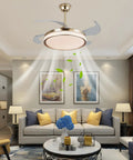 Ceiling Fan Light with Dimmable for Bedroom Living Room Kitchen Modern Gold in a stylish living room setting.
