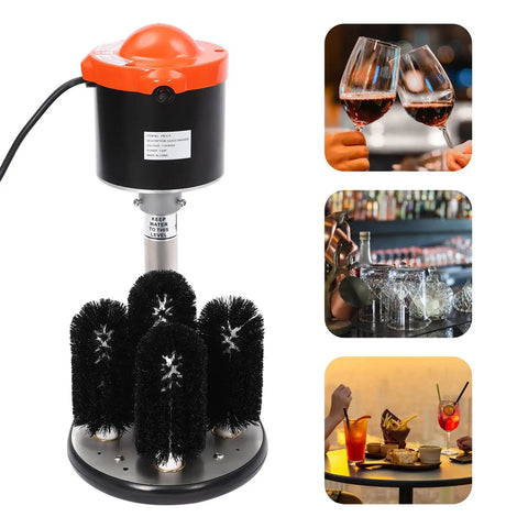 Heavy Duty Electric Commercial Glass Washer Slick Five Brush Upright Setup For Fast Beer Mugs Wine Glasses And Champagne Flute Washes In Bold Red Steel.