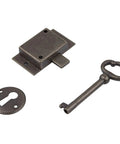 Sweet Vintage Vibe Small Antique Brass Cabinet Lock With Key Fits Dresser Drawers And Cupboard Doors Flush Mount Skeleton Key Lock Set Measures 1 Inch Wide Includes key and cover.