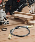 Bad Ass High Pressure Stainless Steel Air Hose Line M10x1 Male To Male With Awesome Coiled Spring Design For Tough Jobs Like Tank Inflation Rated Crazy Good At 4500 Psi Reliable Leak Proof Performance For Any Job Site, coiled hose on woodworking bench