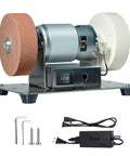 Top Notch Mini Bench Grinder With Dual Ceramic Wheels For Razor Edge Shaving And Heavy Duty Metal Or Wood Carving Solid Steel Base with power supply.