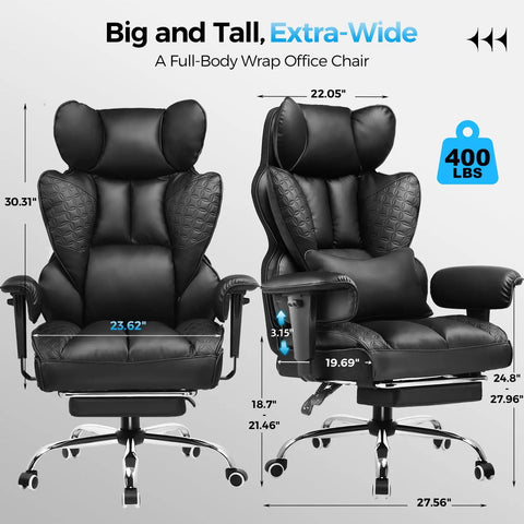 Big and Tall Gaming Chair With Footrest Built For The Big And Tall Crew Heavy Duty Office Chair 400 Lb Capacity High Back Ergonomic