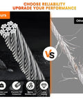 Comparison of our 1/16 Inch 7x7 Stainless Steel Wire Rope Kit 165FT with 50 Aluminum Sleeves versus competitor's wire rope.