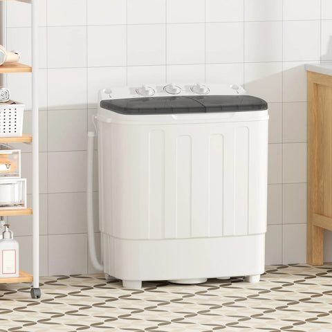 No Sweat Portable Twin Tub Washer And Spinner Combo With Semi Automatic Compact Laundry Design and Fast Spin Dry Settings, white tub.