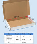 Open white corrugated shipping box 17x11x2 inches 20 pack for small biz lightweight yet heavy duty three layer mailers with dimensions.
