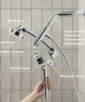 Awaken Two In One Multifunction Shower Kit With Rotating Rail Adjustable Showerhead And Handshower 1.75 GPM Polished Chrome, features labeled
