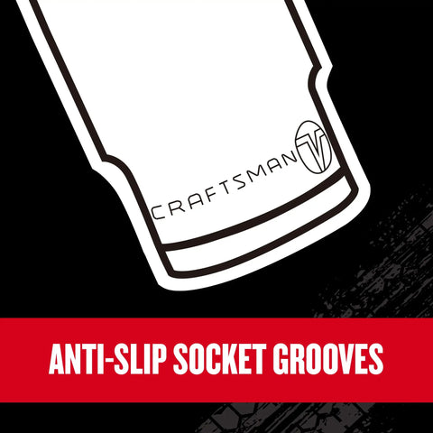 Close-up of anti-slip grooves on V-Series 38-Piece One Quarter Inch Drive Socket Set With 80-Tooth Low Profile Ratchet
