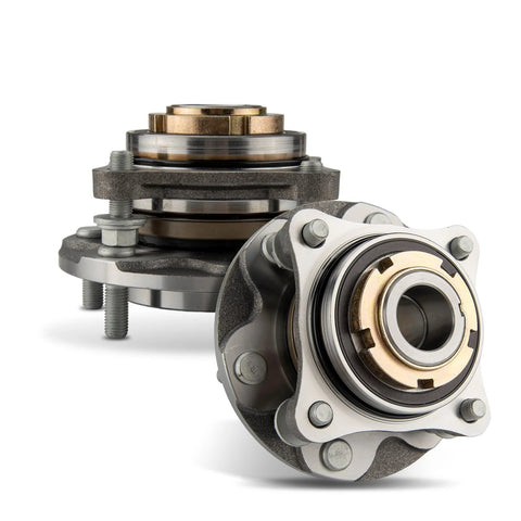 Pair Front Wheel Bearing Hub Assembly Fits Toyota Tacoma 2005-2015 And 2016-2023 RWD, Toyota 4Runner 2003-2023 RWD, FJ Cruiser 2007-2014 RWD Beefed Up Heavy Duty Replacement For Smooth Handling And Long Lasting Performance; close-up image of wheel bearing hub assemblies.