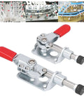Push Pull Toggle Clamp Quick Release for Welding and Electronics, galvanized iron body, red plastic handle, 2 pack