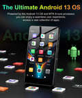 32GB MP3 Player With Bluetooth And Camera Android 13 Music And Video Player With 4 Inch Touchscreen built-in speaker displaying apps