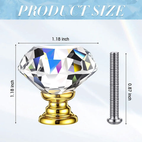 Crystal Drawer Knobs 30mm Diamond Glass Cabinet Pulls With Screws 30 Piece Gold Clear Hardware Set for Kitchens and Bathrooms
