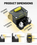 Dimensions of 60 Amp Manual Reset Circuit Breaker For 12 To 48 Volt DC Systems showing height, length, and width