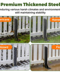 Heavy Duty Fence Post Repair Kit 4 Pack Steel Post Stakes With Galvanized Screws Wrench And Hex Key installed on fence during various weather conditions.