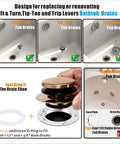 No Sweat Champagne Bronze Universal Tub Drain Conversion Kit With One Hole Overflow Face Plate And Pop Up Stopper Foolproof Diy Swap shown on Lift & Turn, Tip-Toe, and Trip Lever bathtub drains.