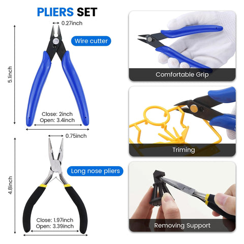 3D printer tool kit: blue-handled wire cutter and black/yellow long-nose pliers