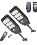 100W Solar Street Light Two Light Set With Motion Sensor No Wires To Run Dusk To Dawn Outdoor Flood Light Remote Control IP65 Waterproof