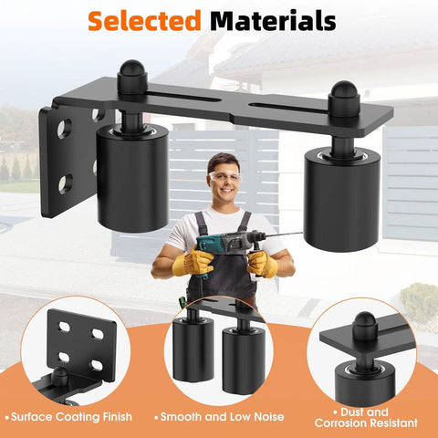 Heavy Duty Sliding Gate Guide Roller Hardware Kit with 3 Inch Black Nylon Wheels and Steel L Bracket, installed view