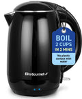 1.8L Double Wall Insulated Kettle With Cool Touch Exterior, 1500W Quick Boil, Stainless Steel Interior And Lid, Black